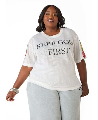 Plus Size God First Patchwork Mesh Jersey