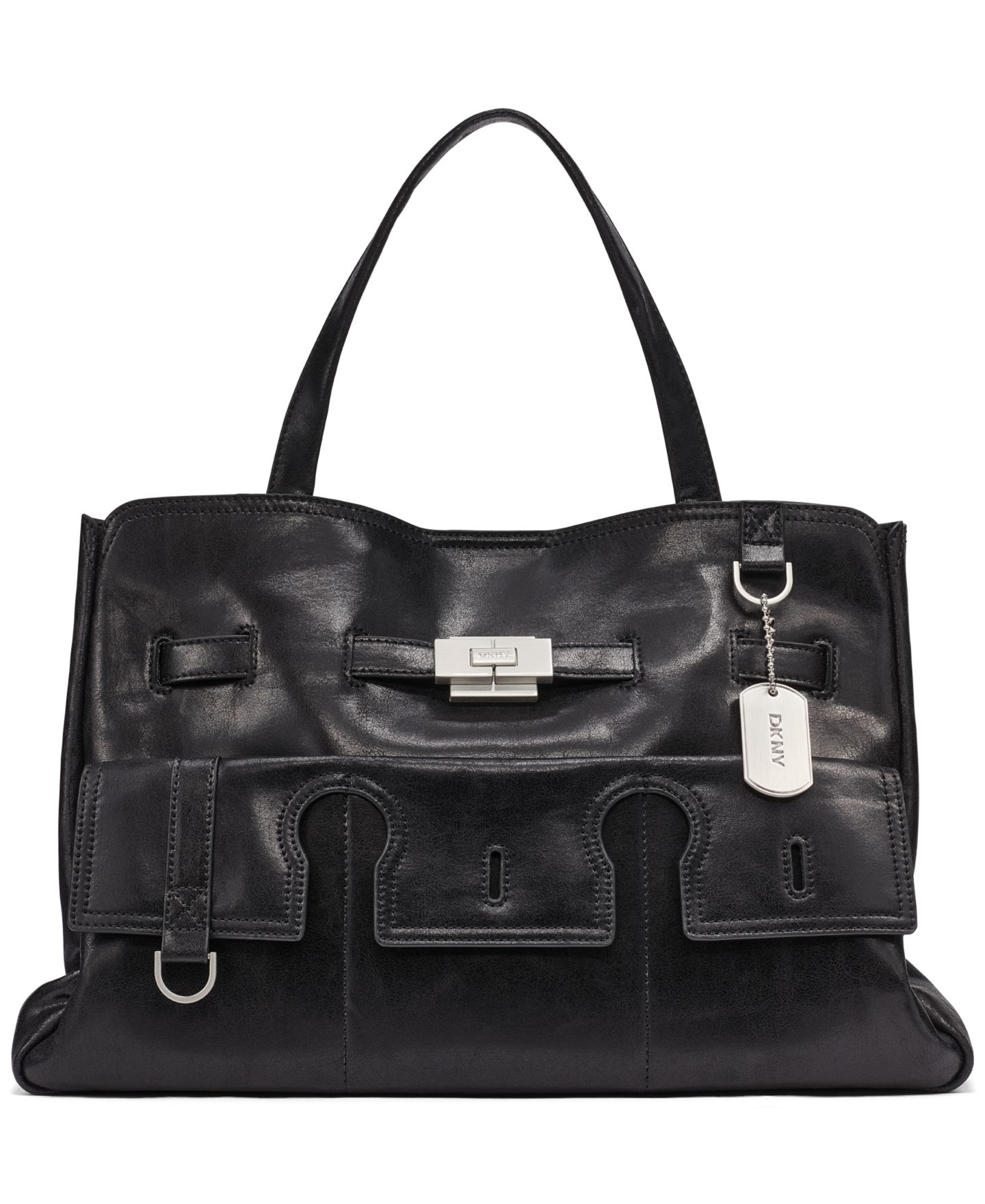 Женская сумка DKNY Bryar Structured Large Laptop Compatible Satchel Handbag, цвет: Чёрный / Серебряный — фото 1