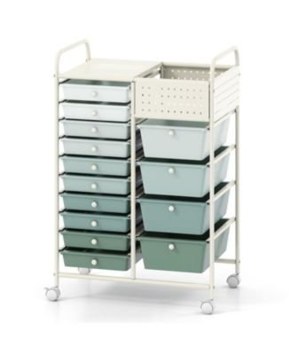 14-Drawer Utility Cart with Steel Tabletop and Pegboard Panels