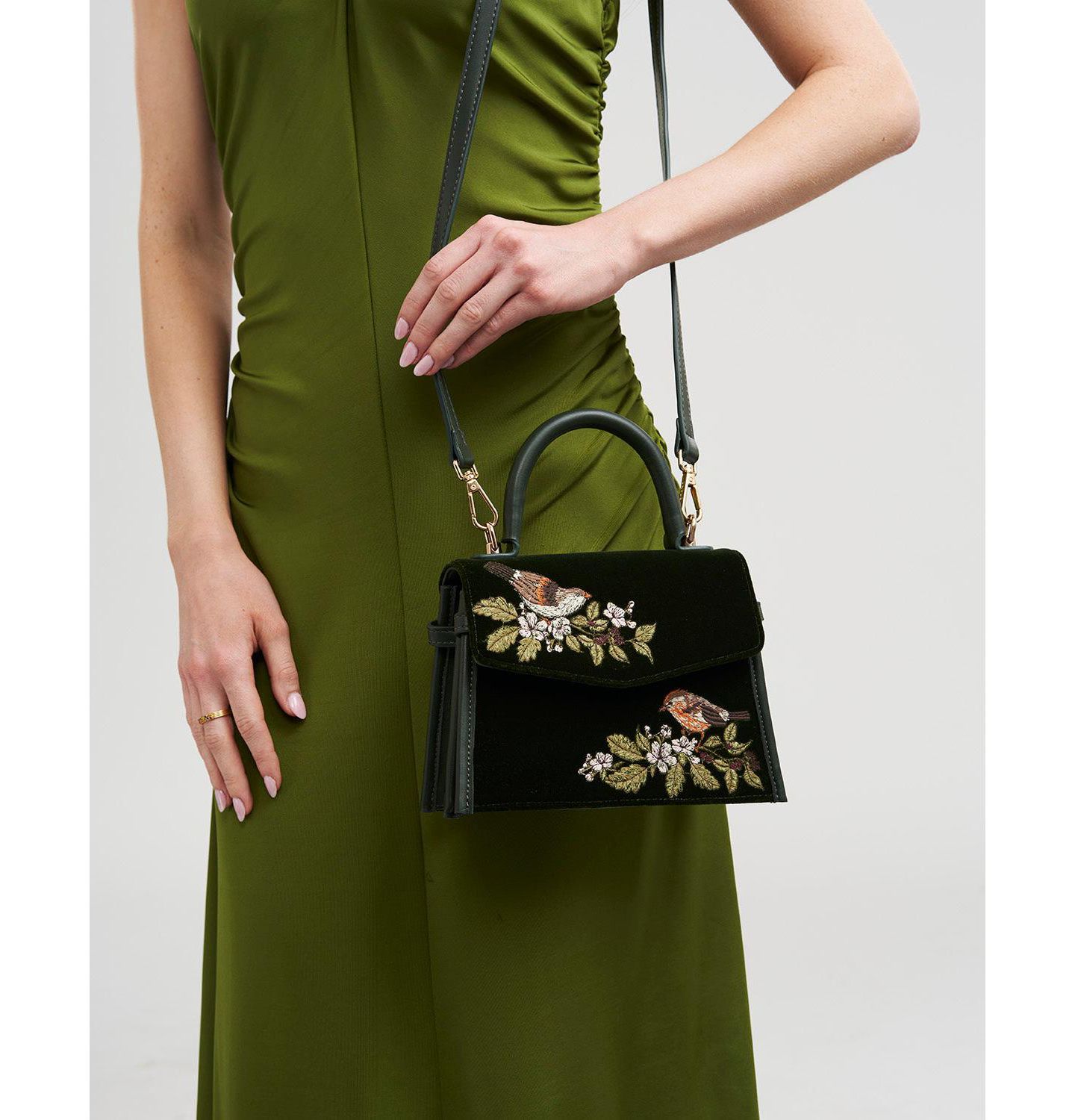 Женская сумка Fable England Eliza Wren Embroidered Top handle, цвет: Зелёный — фото 6