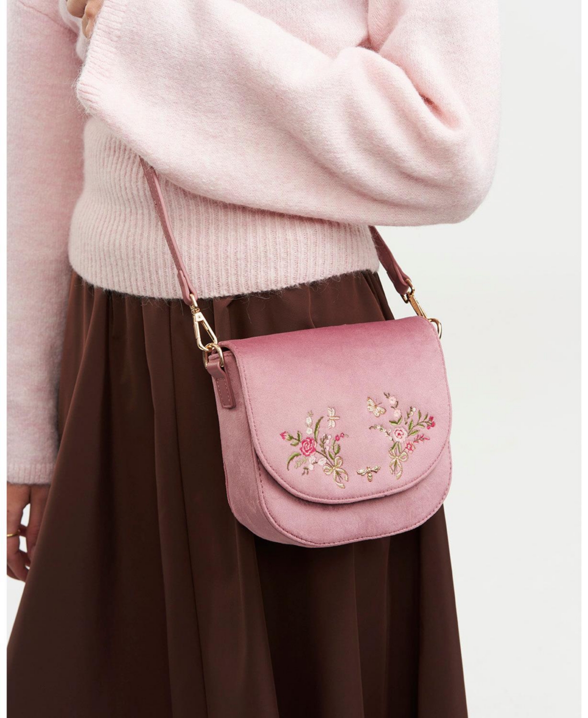 Fable England Beth Floral Posy Embroidered Saddle Bag