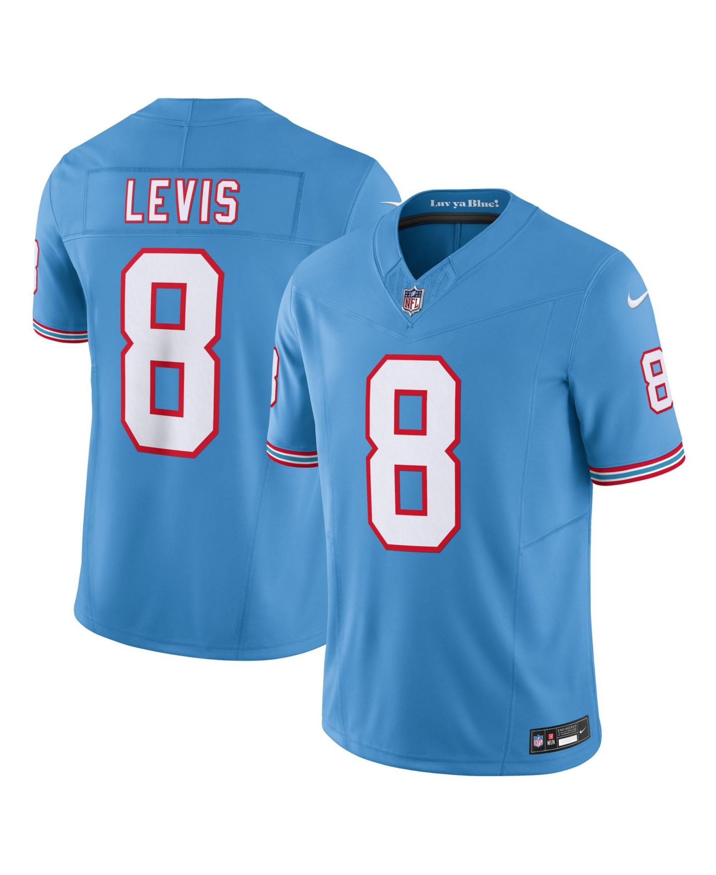 Мужской топ Nike Will Levis Light Blue Tennessee Titans Alternate Oilers Throwback Vapor F.U.S.E. Limited Jersey — фото 6