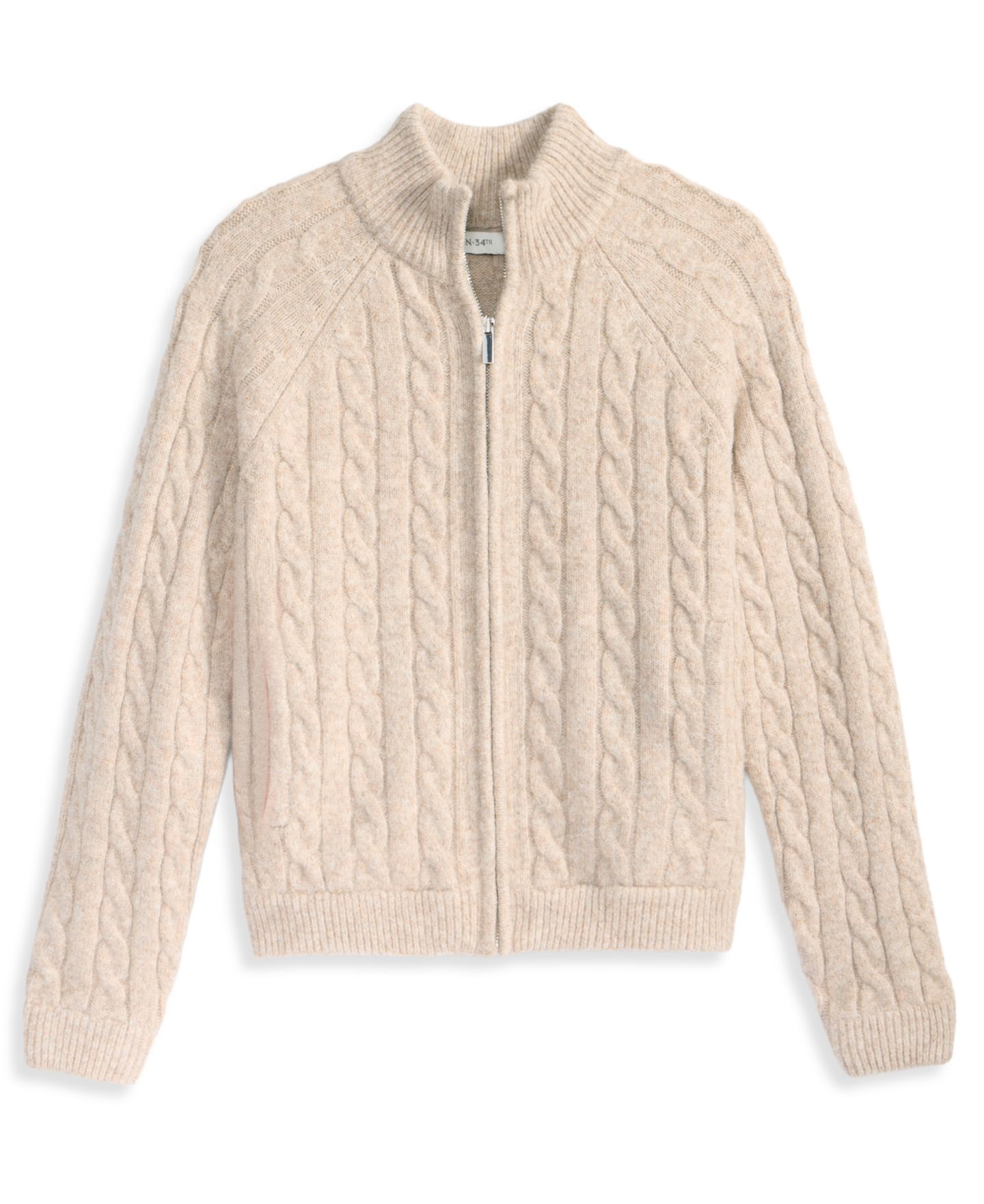 Женский кардиган On 34th Cable-Knit Zip Up Mock-Neck, цвет: Миндальный кремовый меланжевый — фото 5