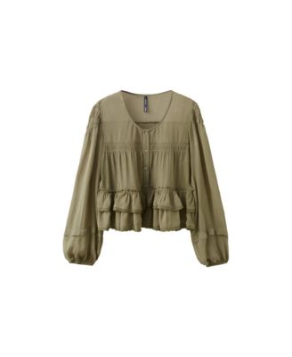 Women's Long-Sleeve Ruffled Lace-Details Blouse