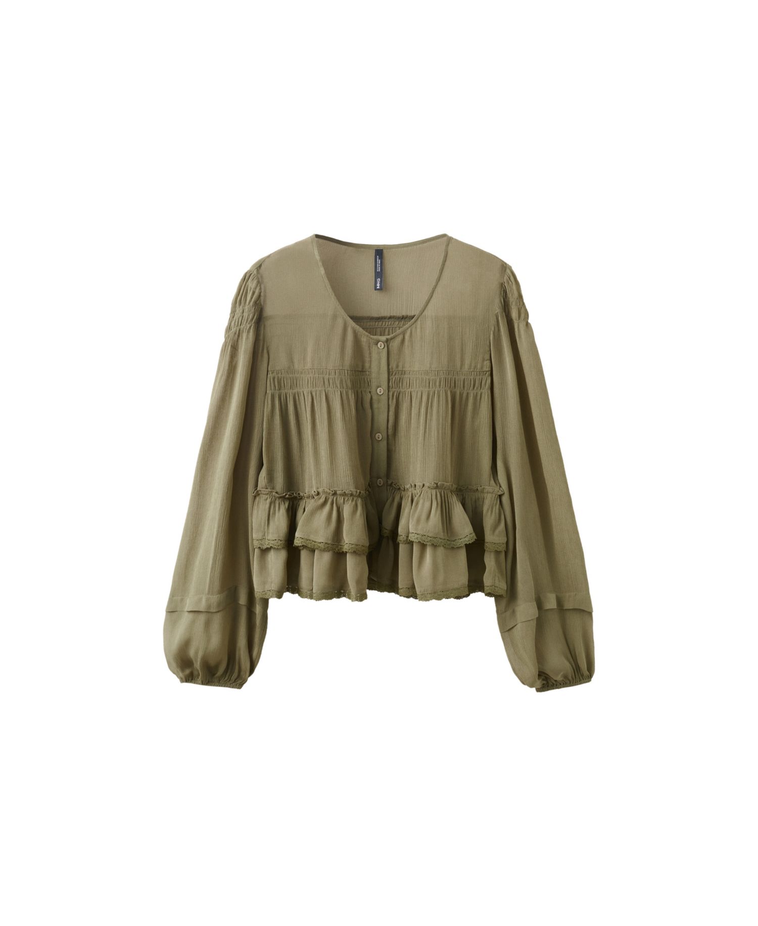 Women's Long-Sleeve Ruffled Lace-Details Blouse