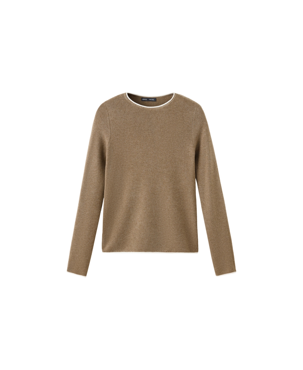 Mango Women's Ribbed-Knit Contrast-Trim Crewneck Long-Sleeve Sweater