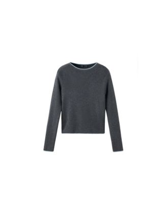 Women's Ribbed-Knit Contrast-Trim Crewneck Long-Sleeve Sweater