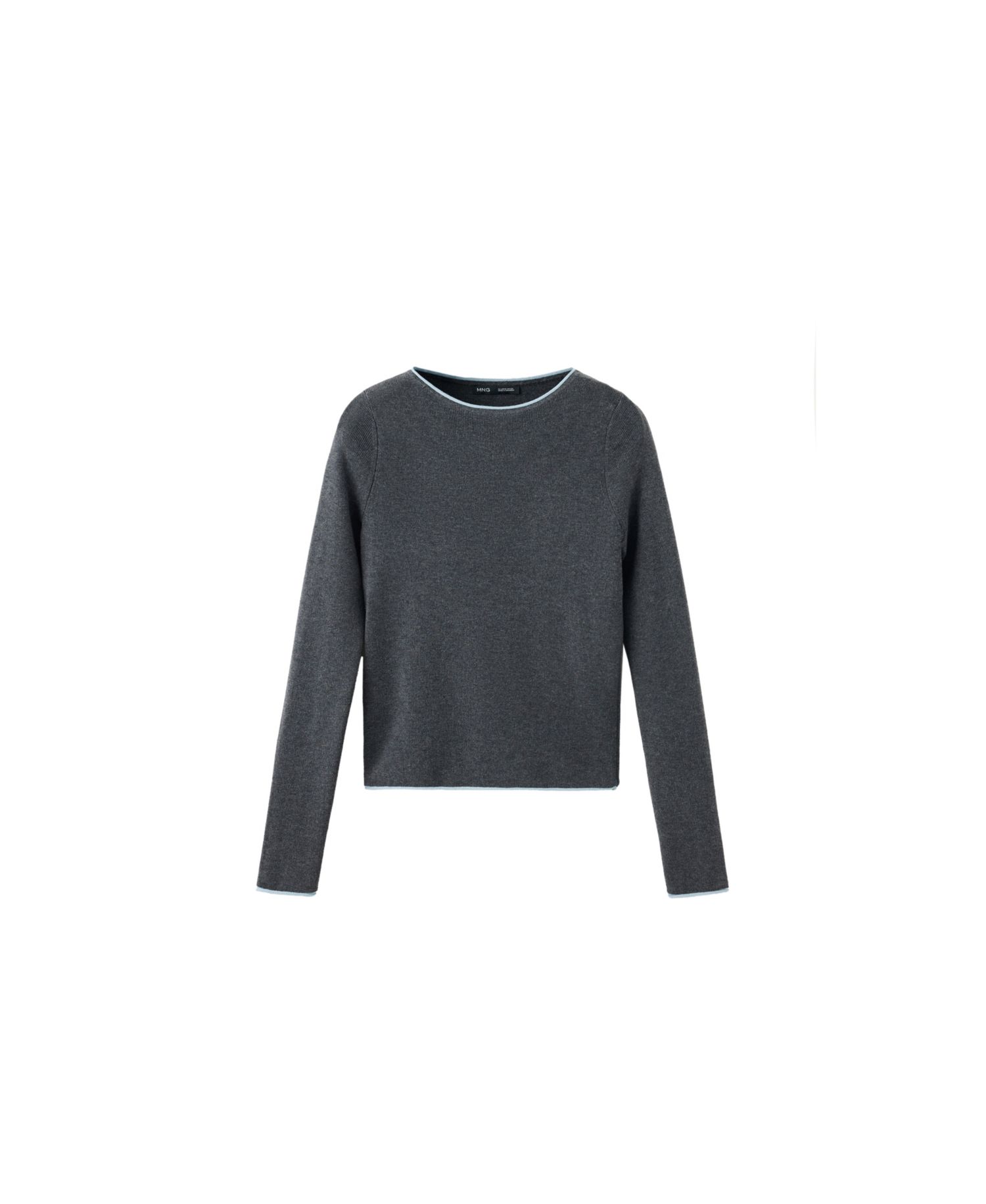 Women's Ribbed-Knit Contrast-Trim Crewneck Long-Sleeve Sweater
