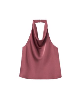 Women's Satin Draped Halter Neck Sleeveless Tank Top