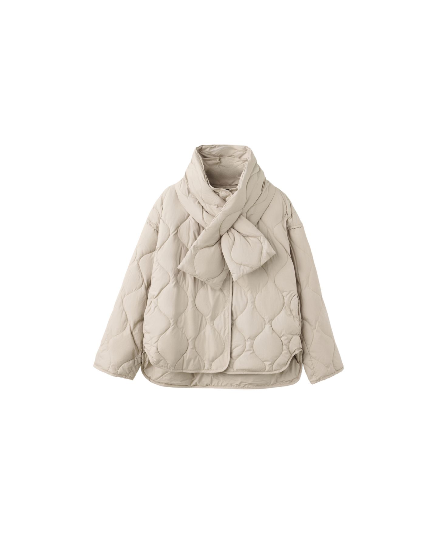 Женская куртка MANGO Detachable Scarf Quilted Oversized Anorak, цвет: Серый — фото 1