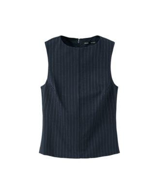 Women's Pinstripe Boat Neck Sleeveless Top