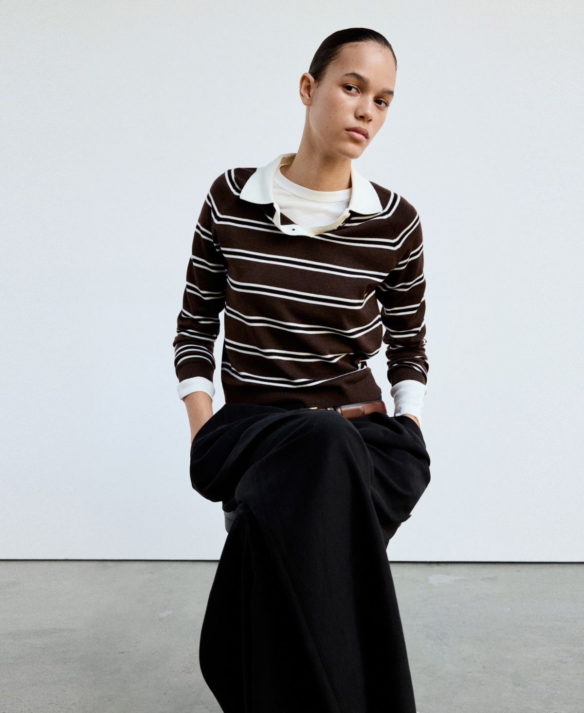 Mango Women's Striped Polo-Neck Sweater