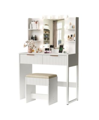 Makeup Vanity Table with 2 Drawers, 4 Shelves and 10 LED Light Bulbs