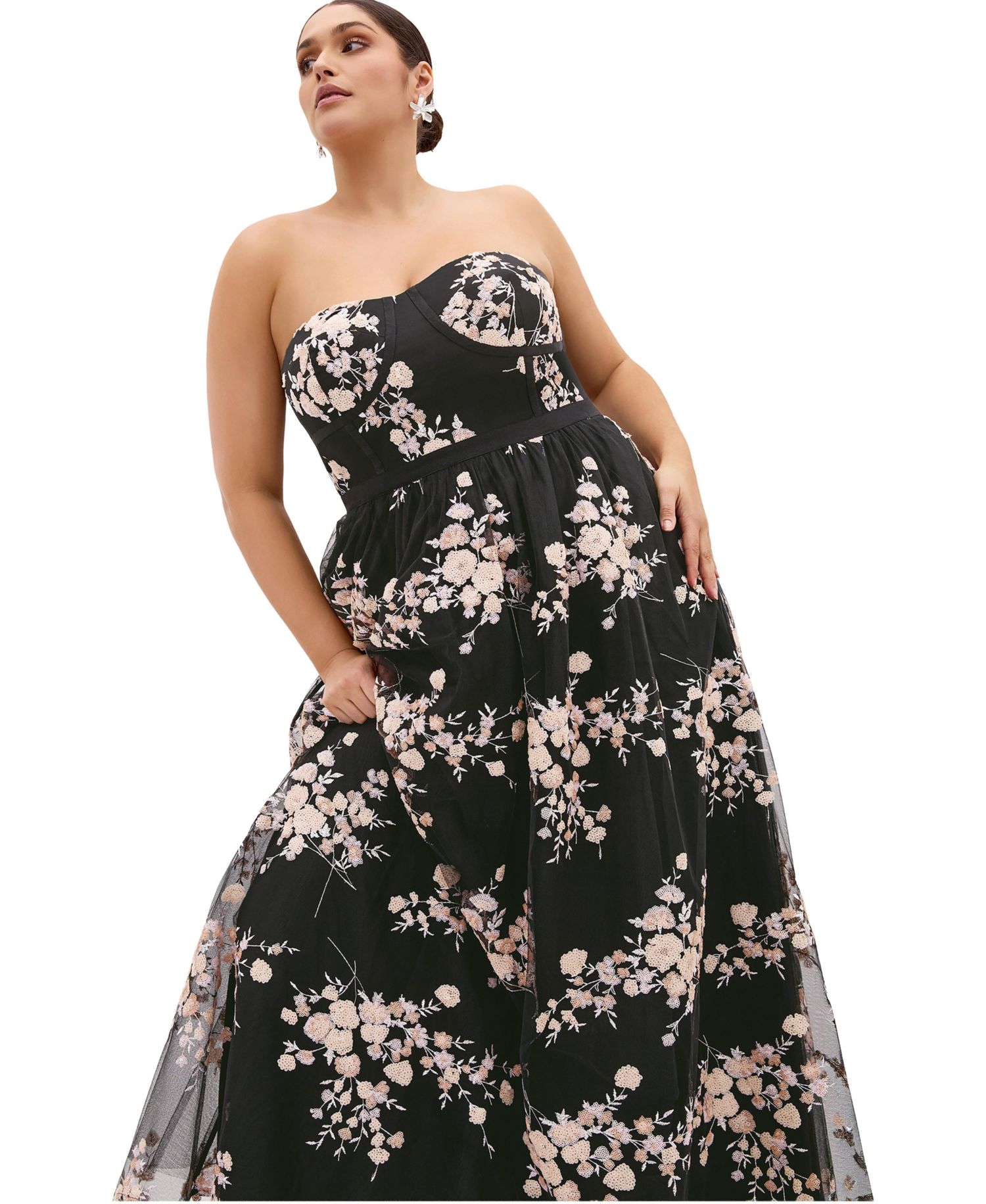 Plus Size Ambrosia Fit-and-Flare Embroidery Tulle Maxi Dress