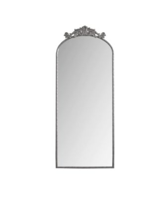 58x24 Inch Arched Full Body Mirror Antique Silver Vintage Ornate Mirror with Top Carved Applique Wall Mounted Hanging Mirror Retro Decorative