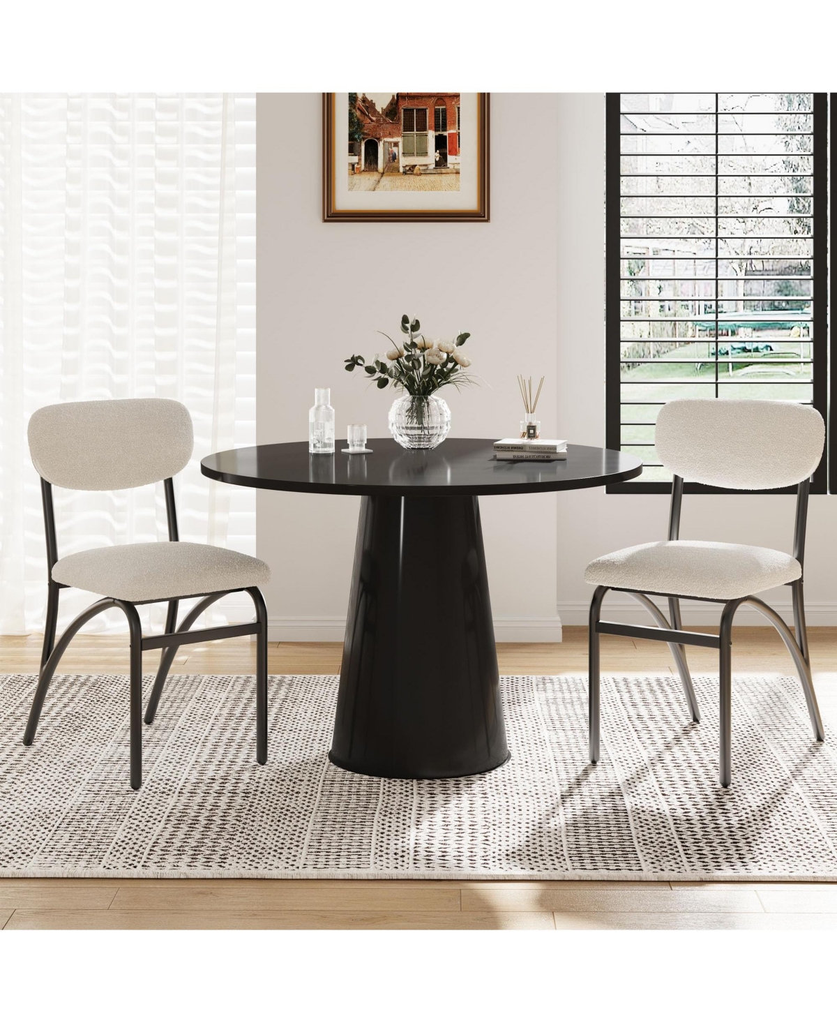 homfan Boucle Upholstered Dining Chairs Set, Ergonomic Seat with Metal Legs, Modern Minimalist Stackable Kitchen Chairs