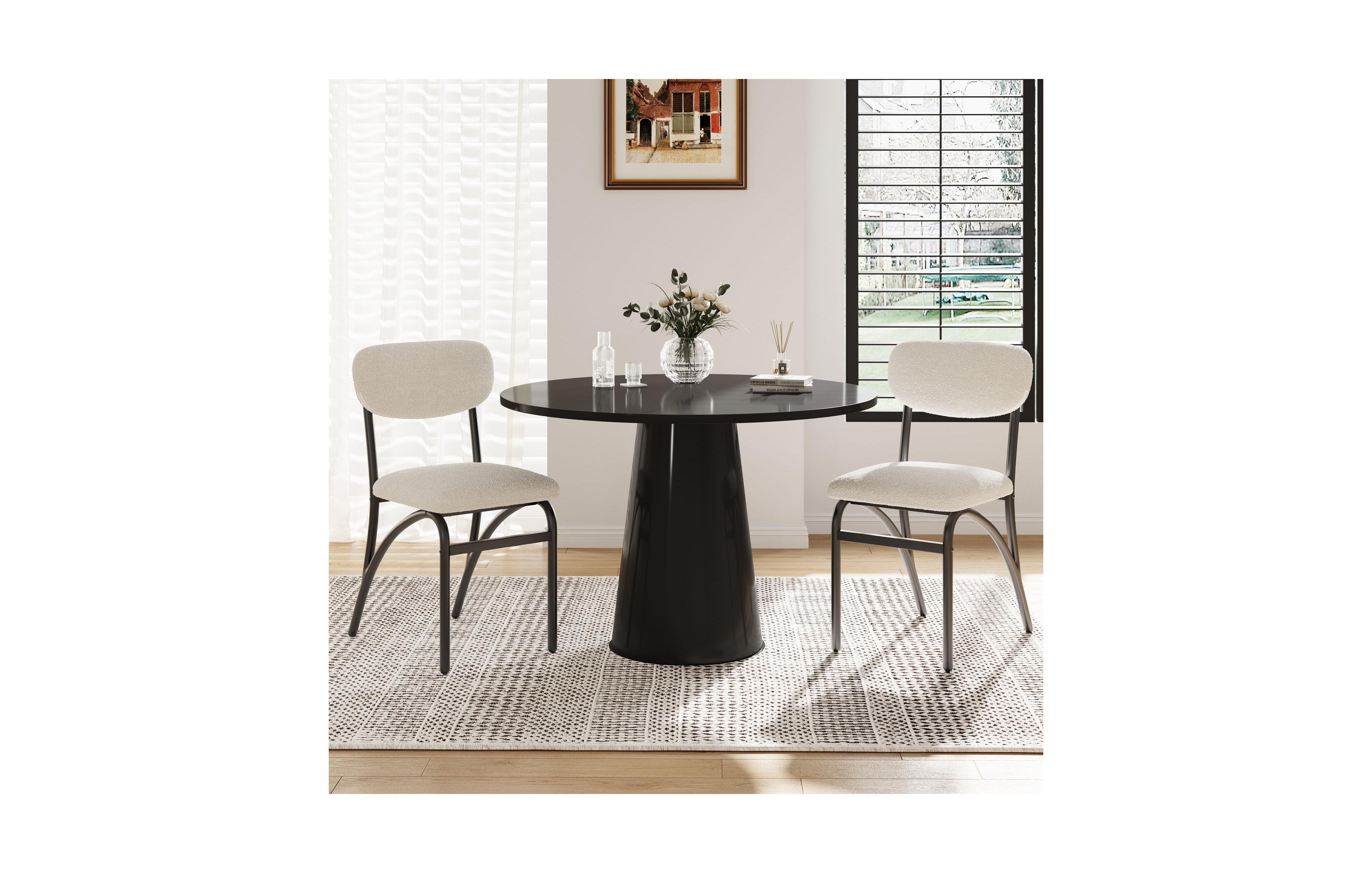 homfan Boucle Upholstered Dining Chairs Set, Ergonomic Seat with Metal Legs, Modern Minimalist Stackable Kitchen Chairs