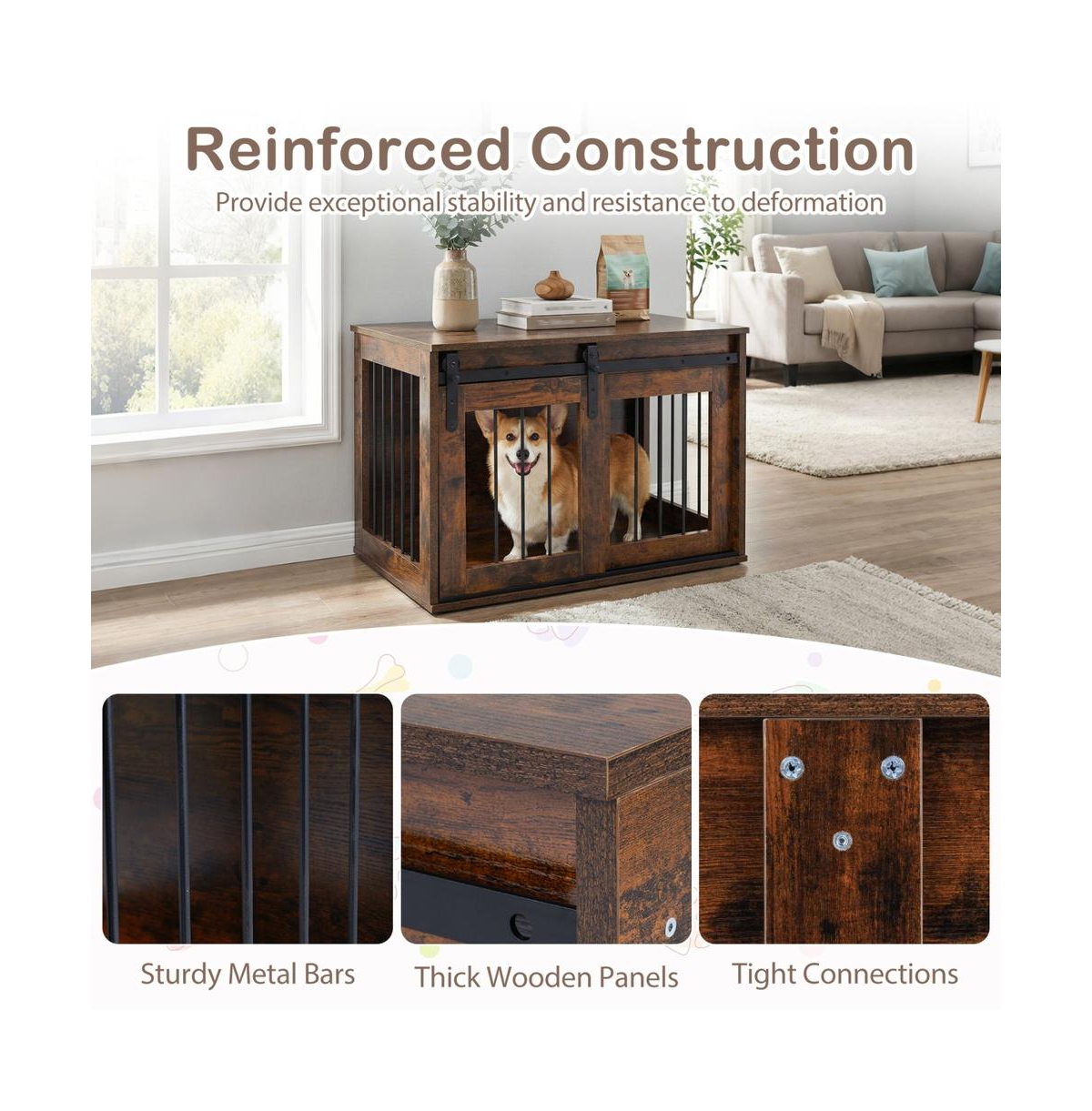 Ruie Dog Crate Furniture 31.5 in Wooden Pet Kennel End Table with Sliding Barn Door