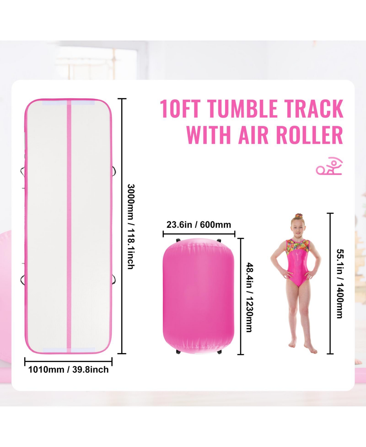 Sugift 2 Pcs Inflatable Gymnastics Air Mat Set with Electric Pump and Air Roller for Training