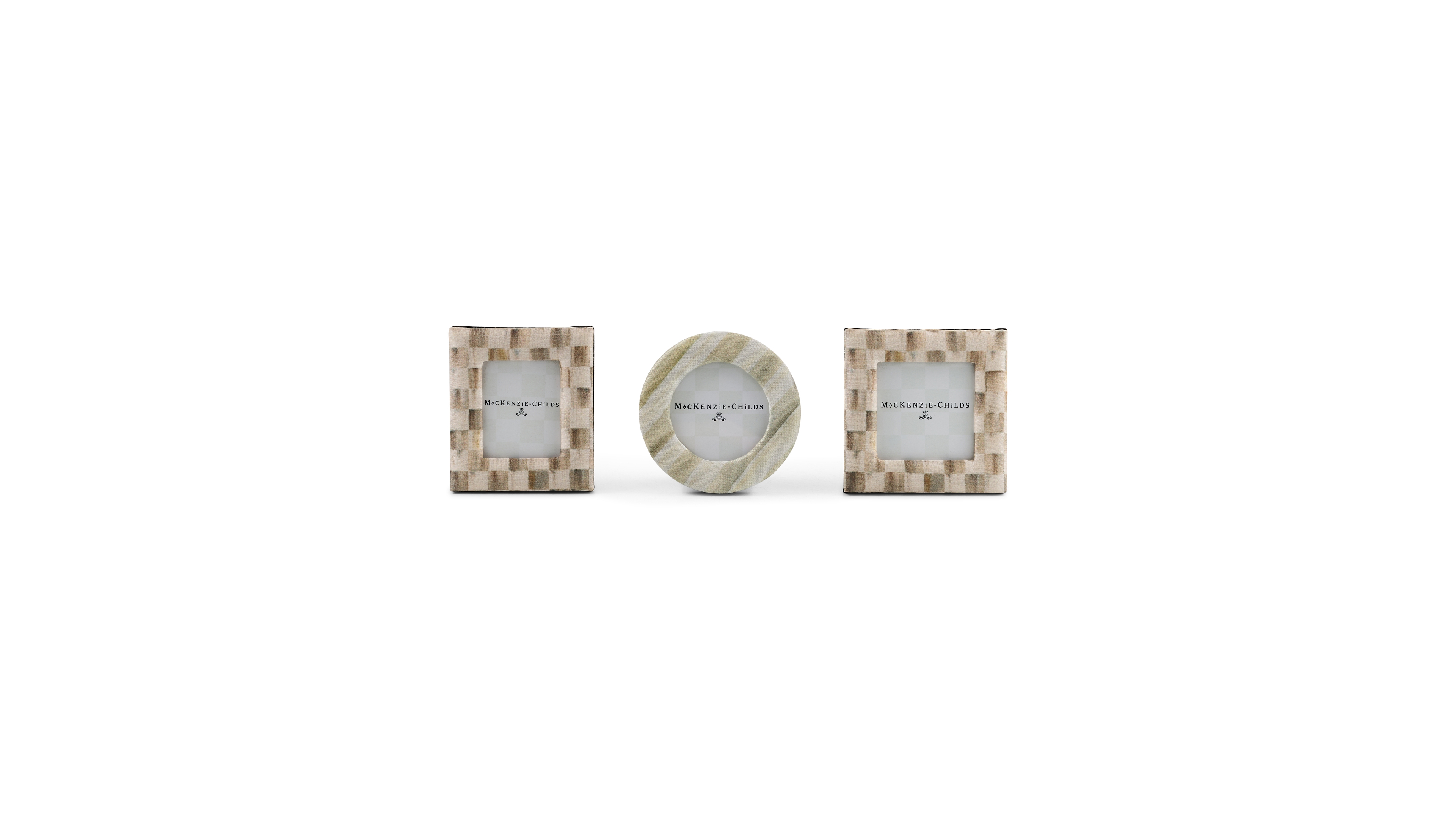 MacKenzie-Childs Mocha Fabric Frames, Set of 3