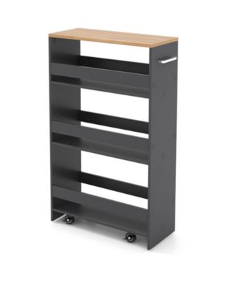 4-Tier Slim Rolling Kitchen Cart on Wheels with Open Shelves and Push Handle