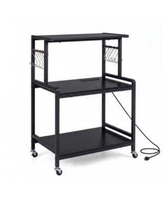 Rolling Kitchen Island Cart with Power Outlet, Drop Leaf and Casters