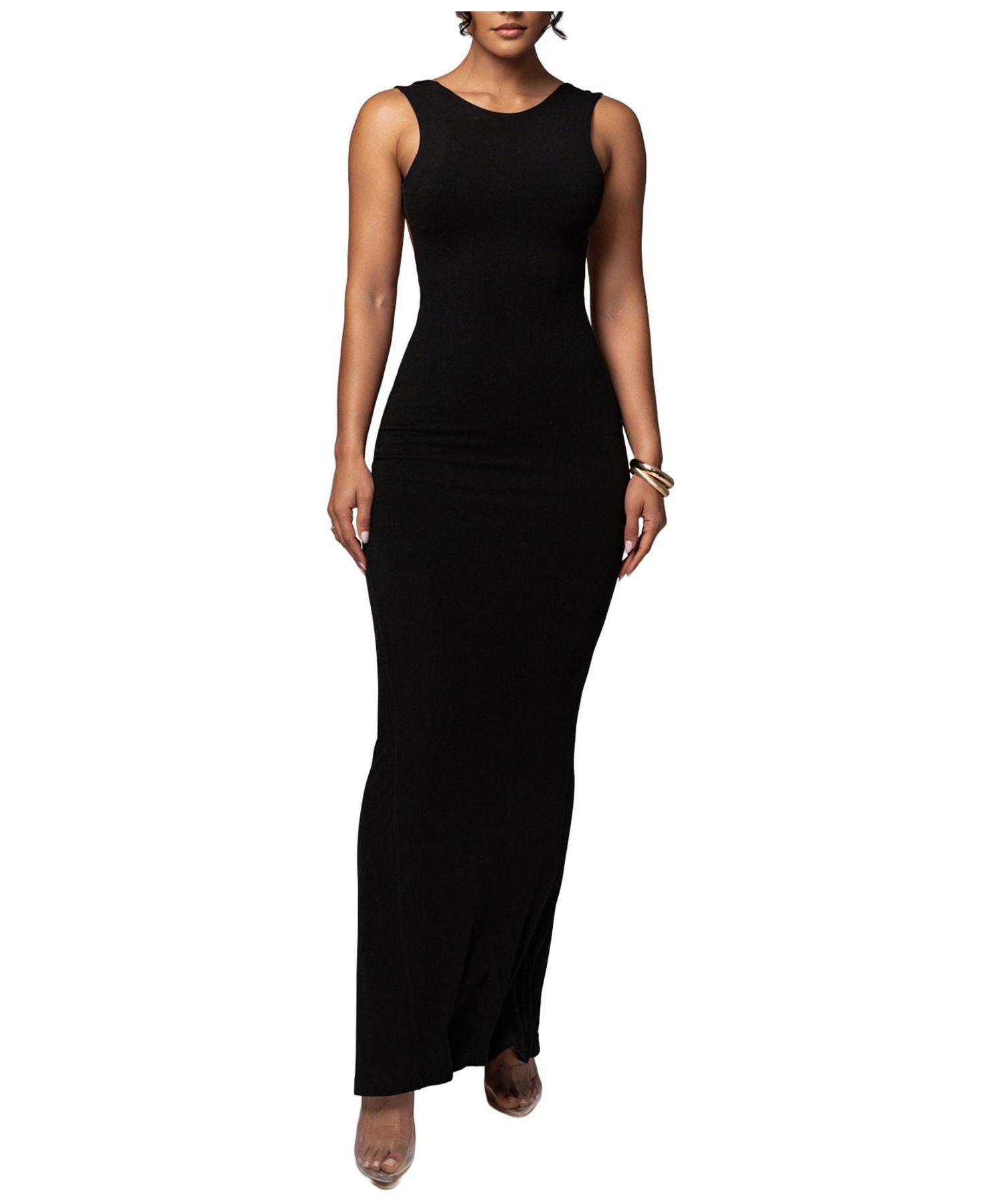 Women's Front and Center Open Back Ruched Maxi Dress