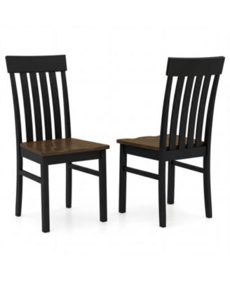 Set of 2 Armless Dining Chairs with Slatted High Backrests and Bentwood Frame