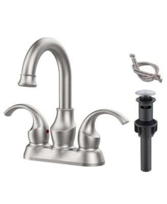 4 Inch Centerset Bathroom Faucet Crescent Moon Style 2-Handle Brushed Nickel Vanity Sink Faucet