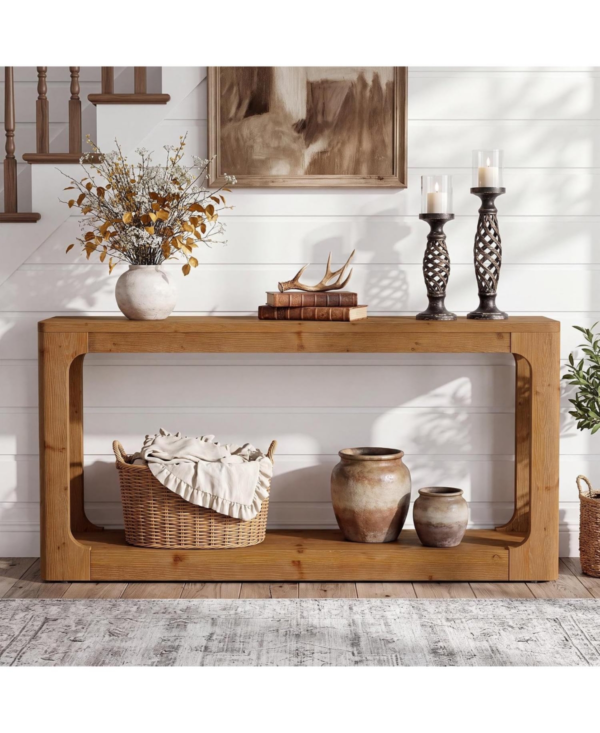 Tribesigns 63" Solid Wood Console Table, 2-Tier Entryway Table