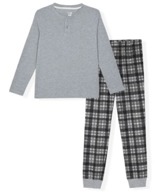 Boys' 6-20 Plaid Long-Sleeve Henley and Jogger Pants, 2-Piece Set