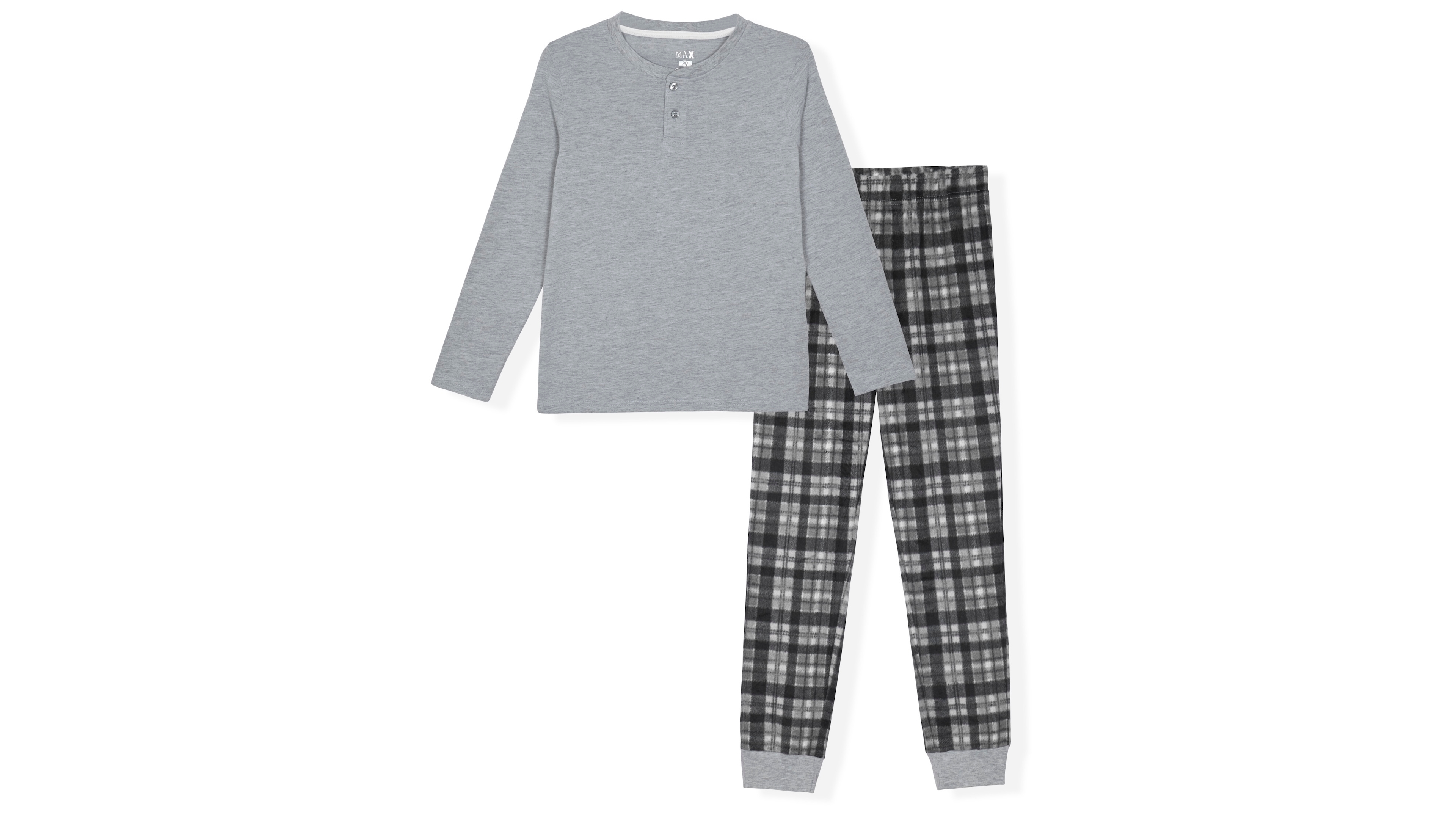 Max & Olivia Boys' 6-20 Plaid Long-Sleeve Henley and Jogger Pants, 2-Piece Set