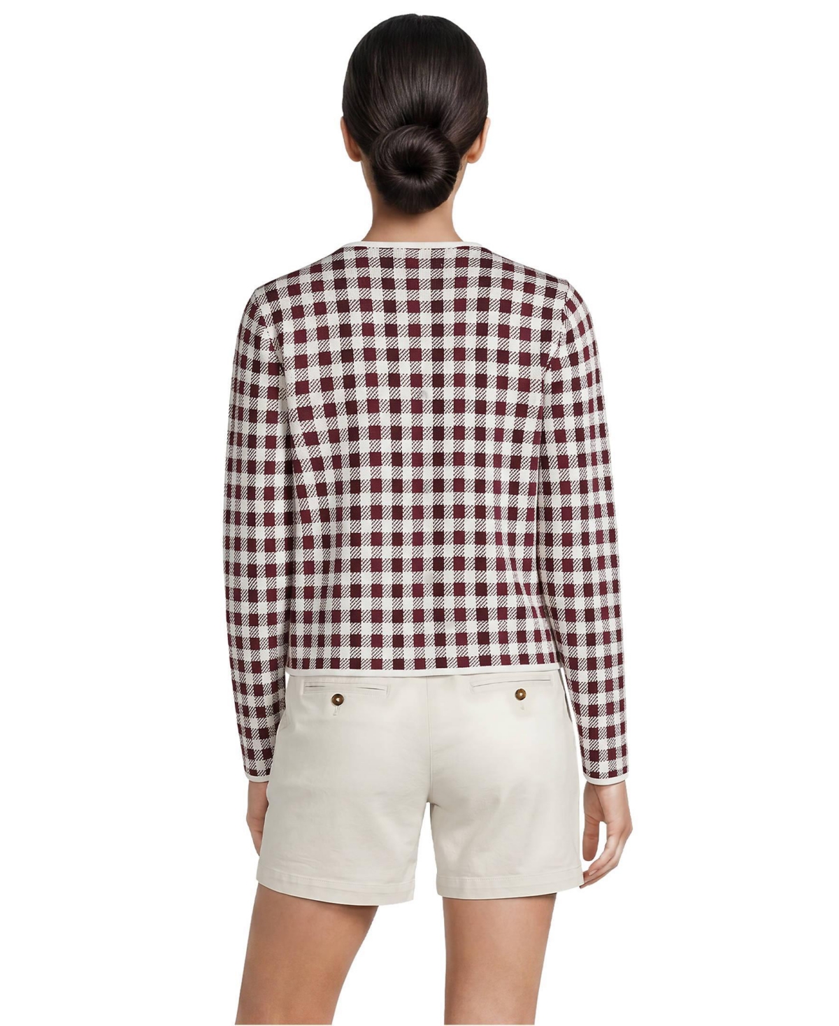 Lands' End Women's Fine Gauge Cotton Jacquard Blazer Sweater