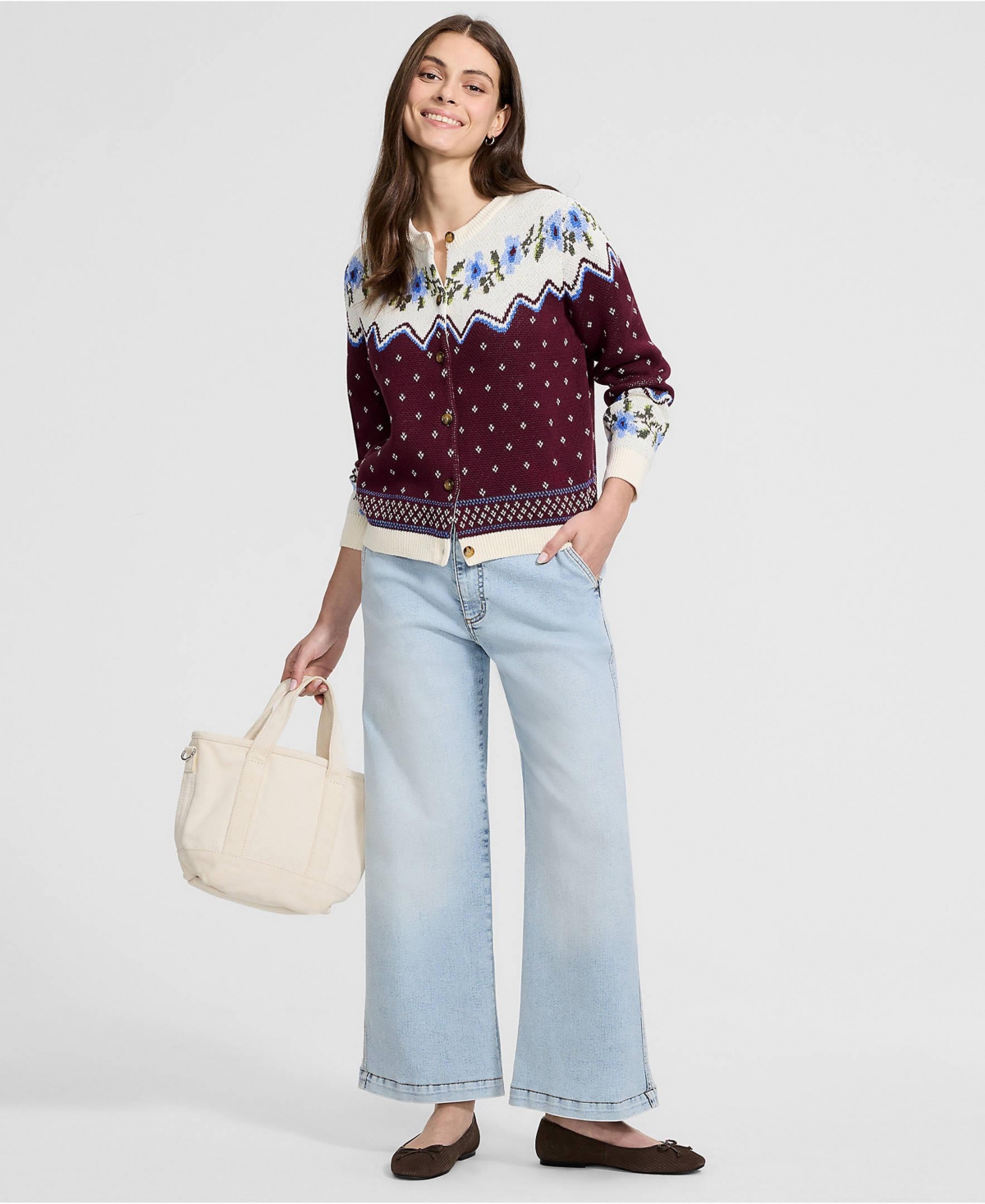Lands' End Women's Drifter Jacquard Cardigan Sweater