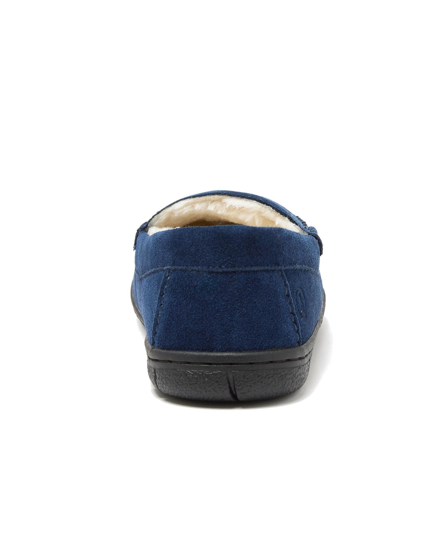 Мужские тапочки Lands' End Wide Width Suede Fuzzy-Lined Moccasin Slippers, цвет: Тёмно-синий замшевый — фото 3