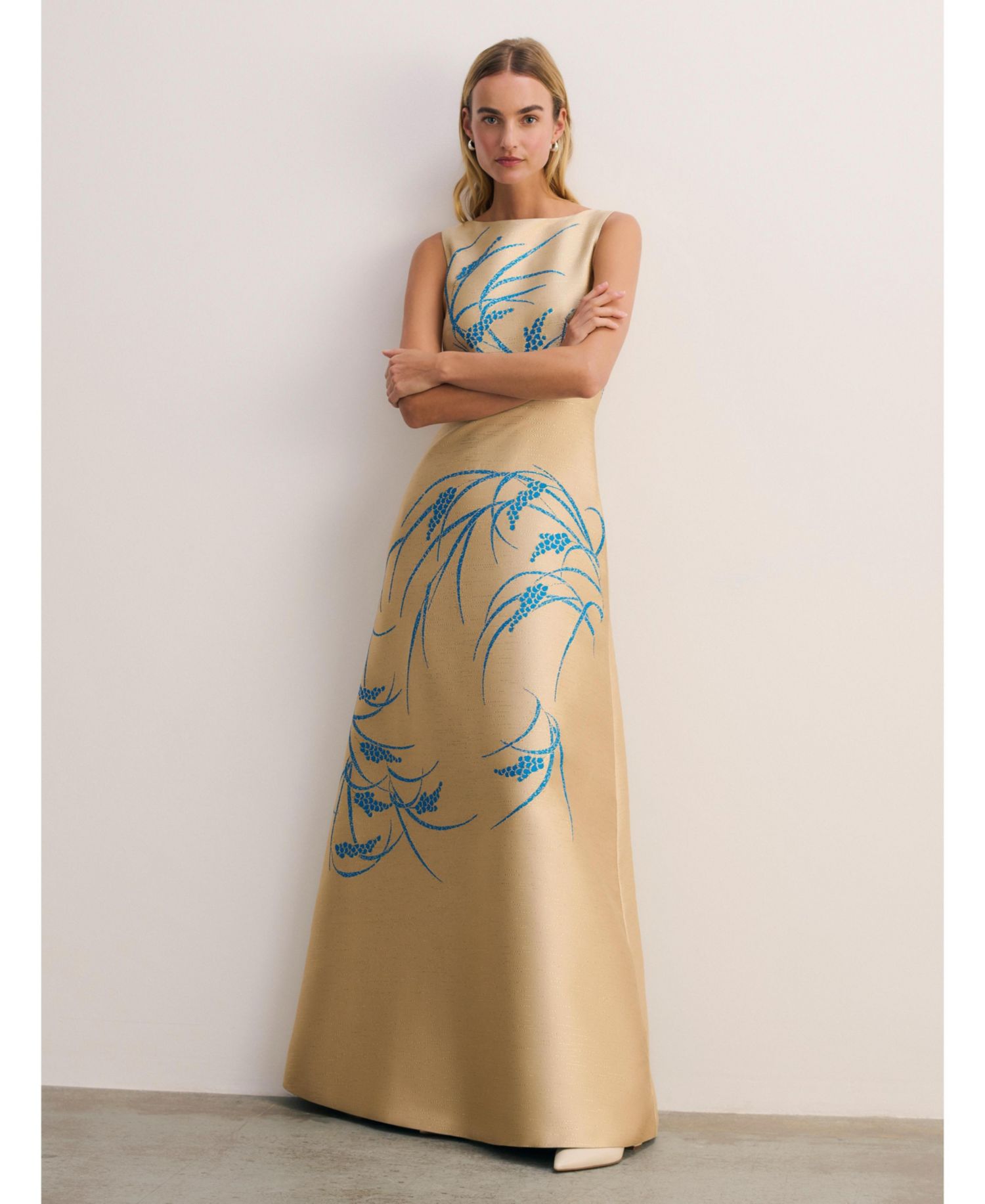 Women's Avila Embroidered A-Line Jacquard Maxi Gown