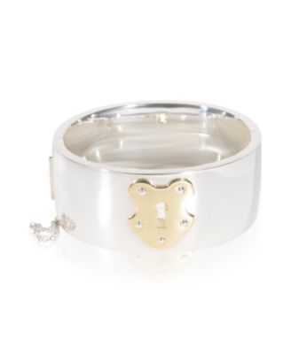 Yellow Gold and Sterling Silver Wide Lock Bracelet