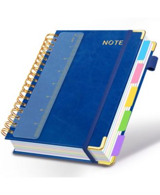 Faux Leather 5 Subject Spiral Notebook College Ruled 300 Pages with Dividers Tabs Pen Loop