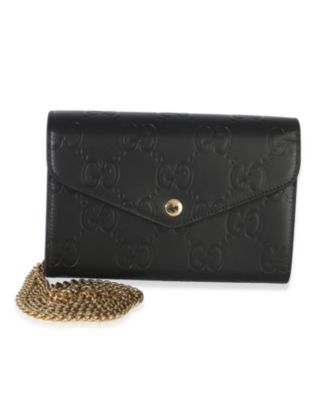 Black Calfskin GG Debossed Chain Wallet