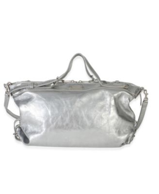 Silver Metallic Crinkled Calfskin Medium ID Shoulder Bag
