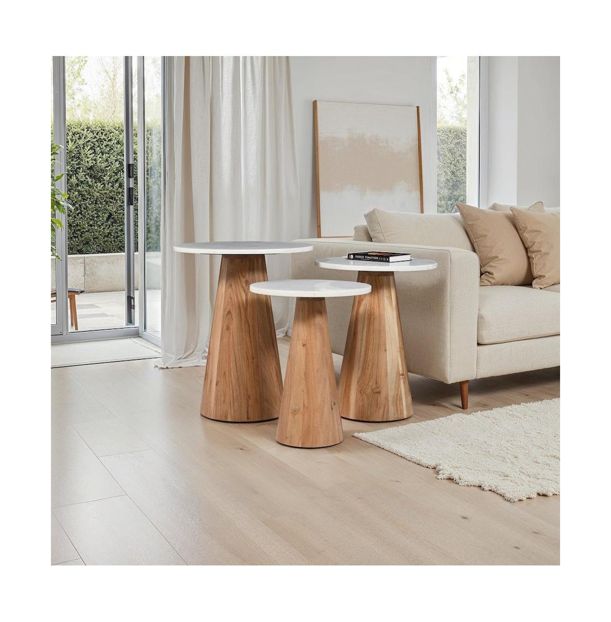 Jofran Nolan Marble Top Three Pack Solid Wood Accent Table Set
