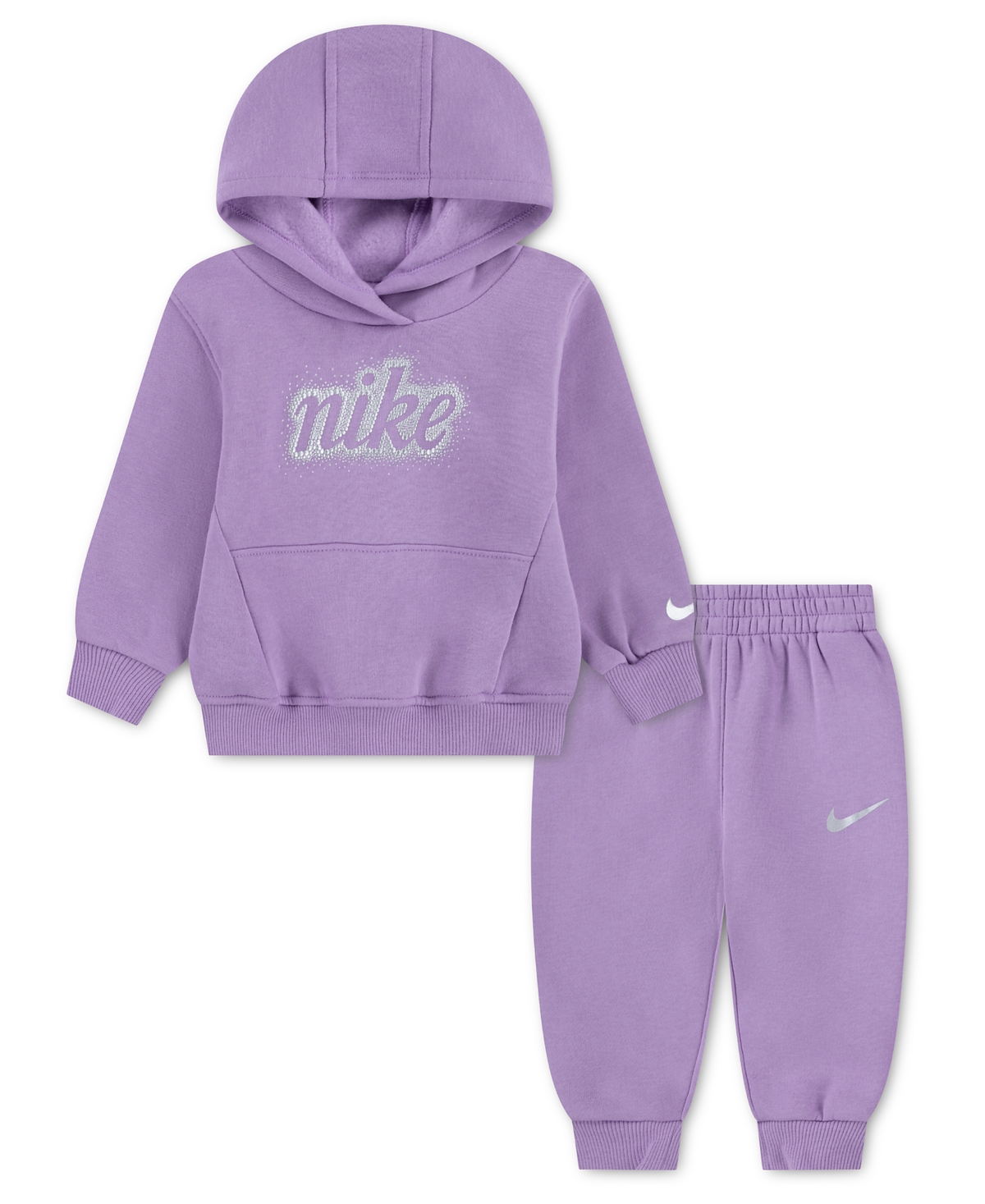 Nike Baby Girls' Swoosh Sparkle Fleece Hooded Hoodie and Jogger Pants, 2-Piece Set