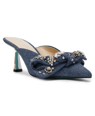Women's Kena Pointed-Toe Denim Embellished-Bow Mule Pumps
