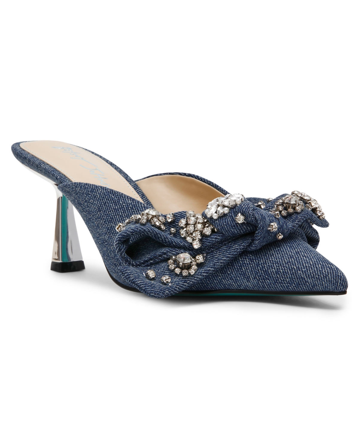 Betsey Johnson Women's Kena Pointed-Toe Denim Embellished-Bow Mule Pumps