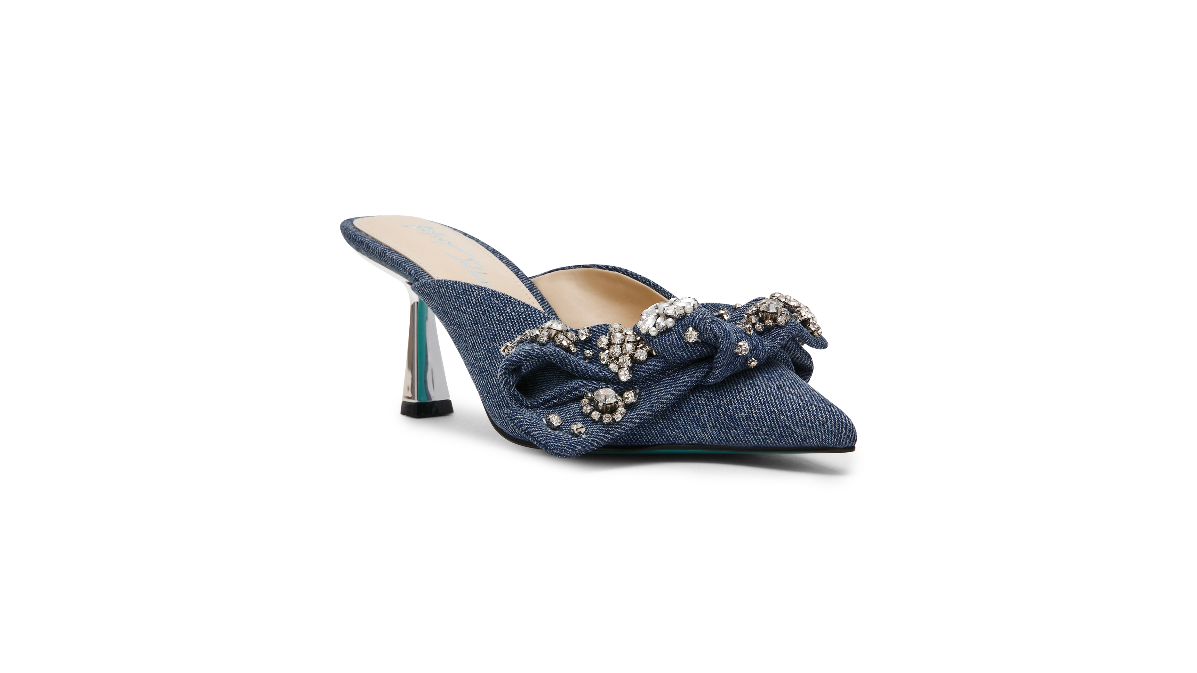 Betsey Johnson Women's Kena Pointed-Toe Denim Embellished-Bow Mule Pumps
