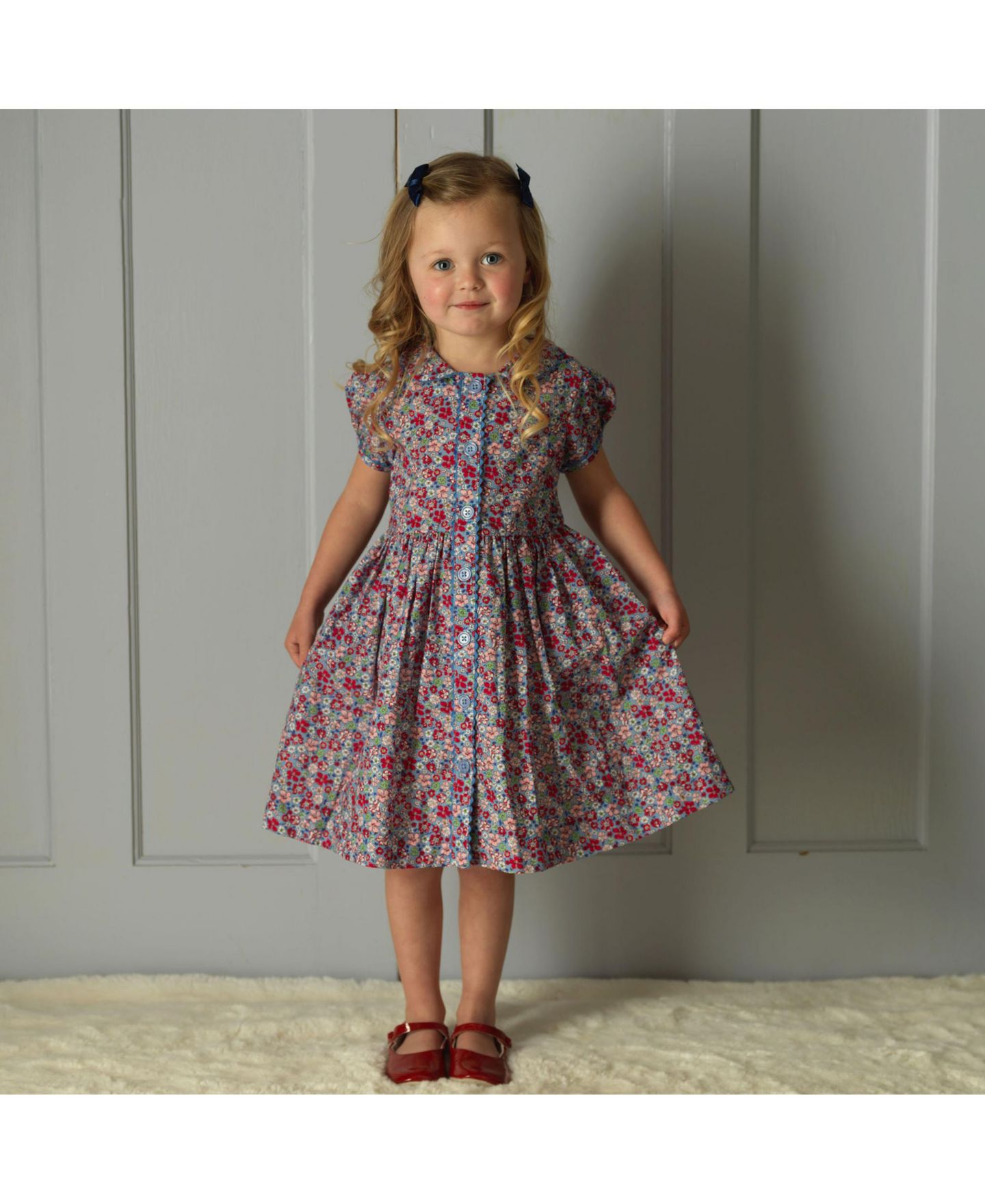 Платье Rachel Riley Country Garden Floral-Print Puff-Sleeve Peter Pan Collar Dress для девочек, цвет: Фиолетовый — фото 3