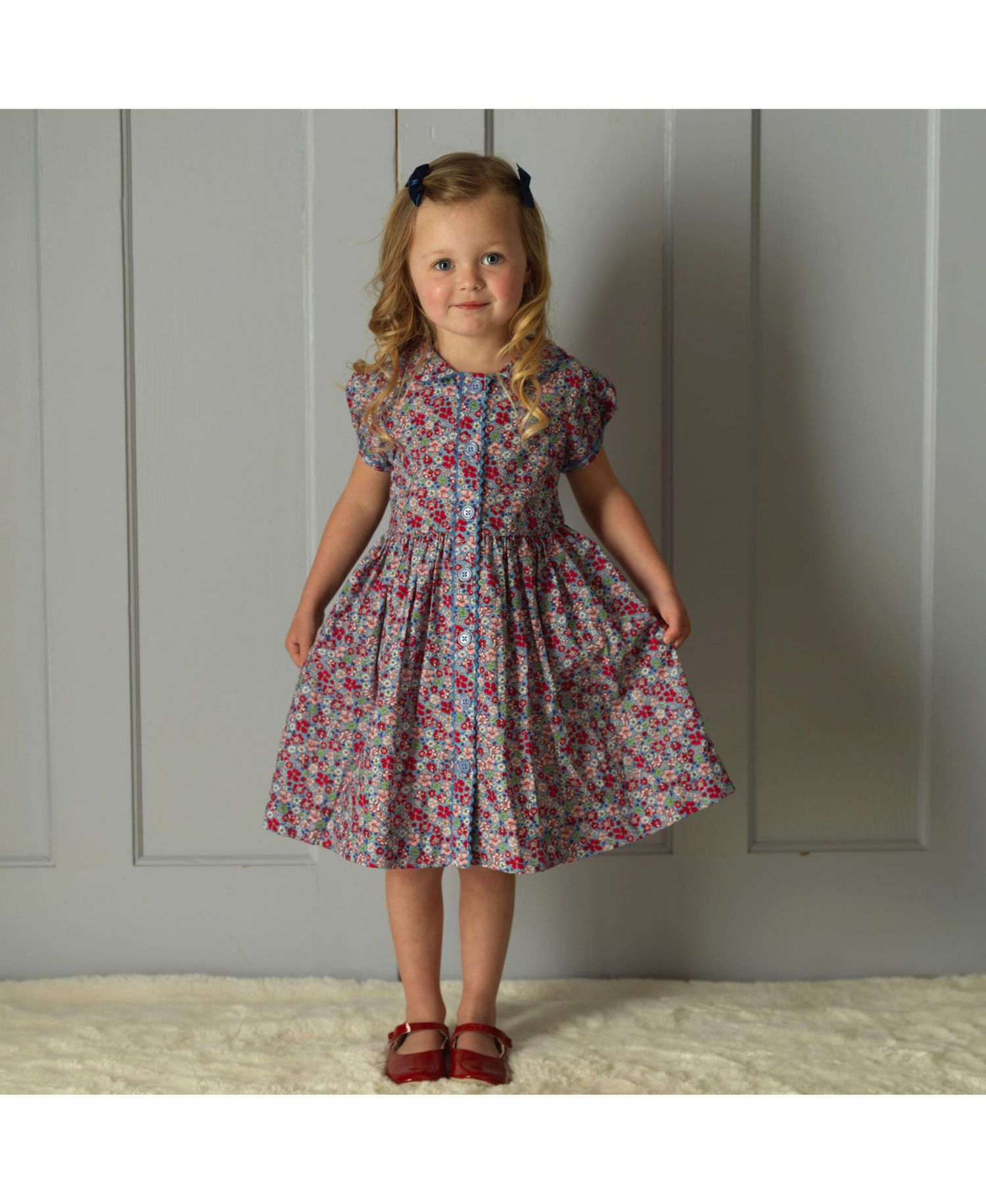 Girls' 4-16 Country Garden Floral-Print Puff-Sleeve Peter Pan Collar Dress