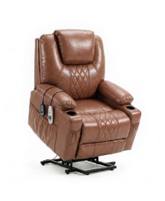 Power Lift Recliner Chair for Elderly, Massage, Heat Timer PU Leather Upholstery, 165Degrees Reclining Position, 8 Massage Zones