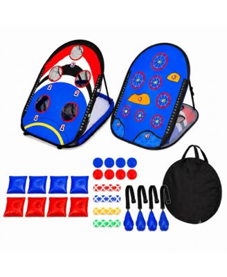 Floating Pool Cornhole Game Set, 2-in-1 Backyard Game with Sticky Golf, Water Bean Bags and Skip Stones