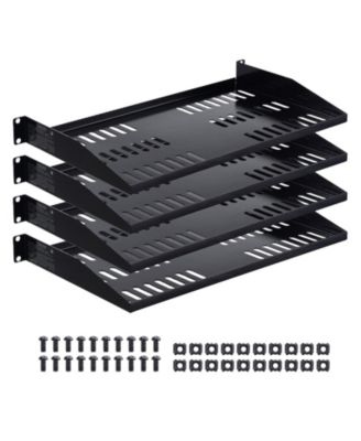 1U Server Rack Shelf Vented Cantilever Tray, 4-Pack [Compatible with Standard 19 in Four-Post Racks]